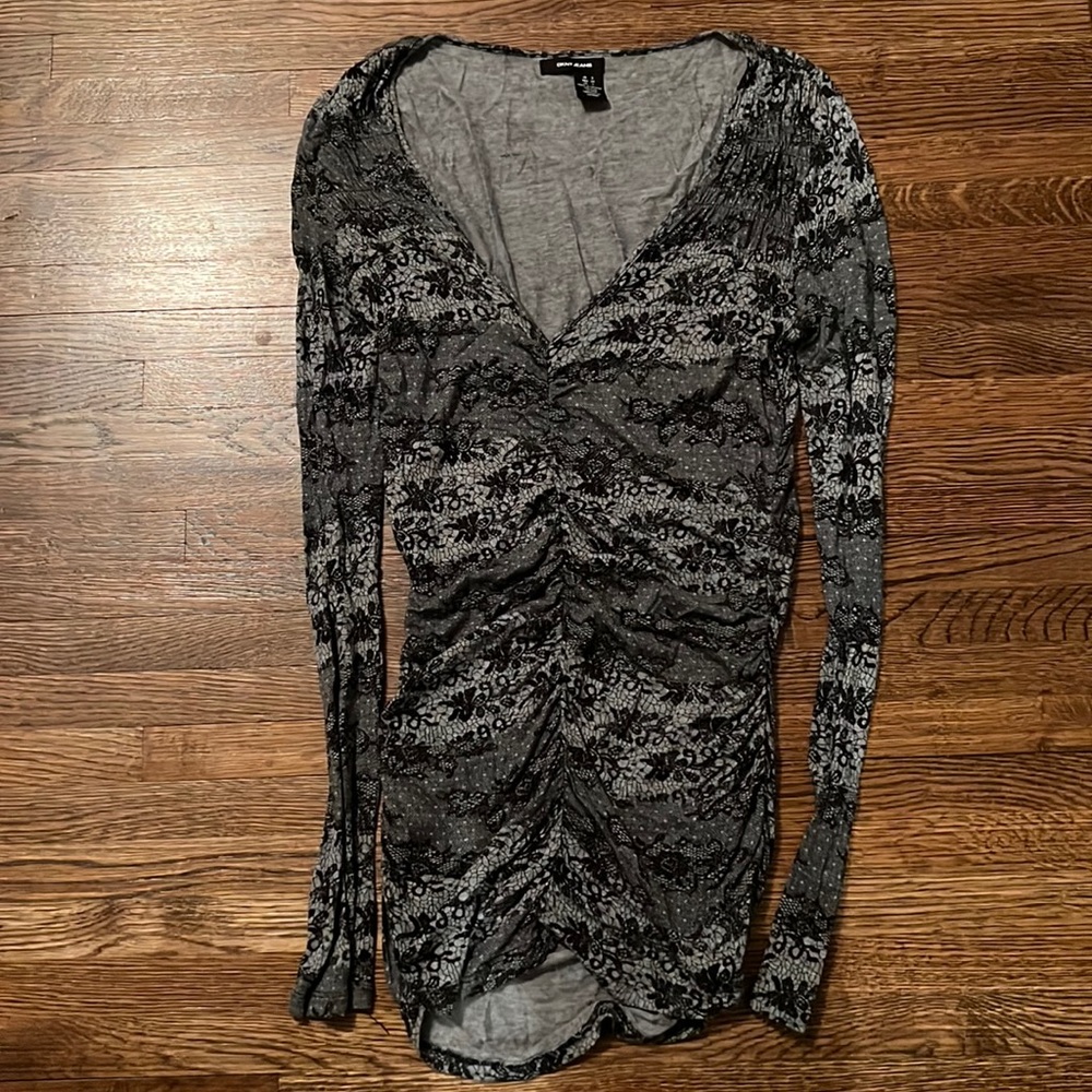 SALE! DKNY Black and Grey Ruched Top